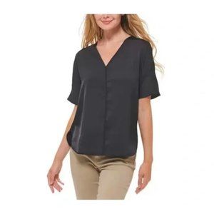 NWT DKNY Jeans Ladies' Short Sleeve, V-Neck Top, Black